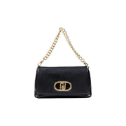 Black shoulder bag with gold chain strap and oval gold clasp for Liu Jo women handbag