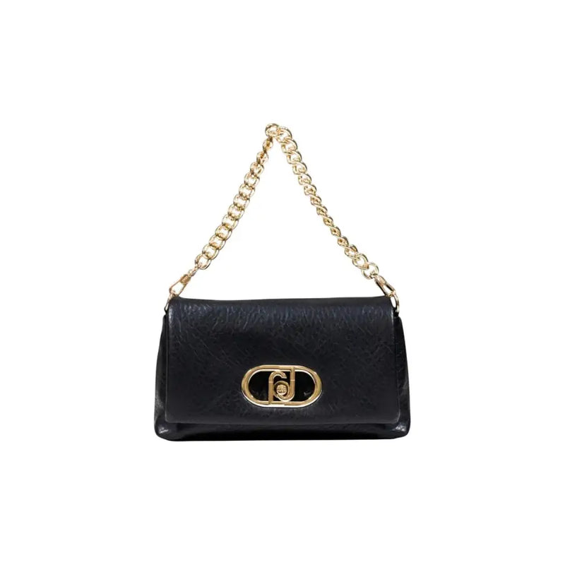 Black shoulder bag with gold chain strap and oval gold clasp for Liu Jo women handbag