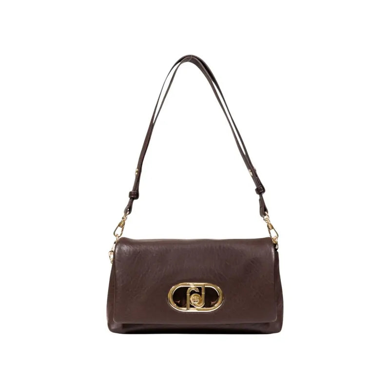 Dark brown leather Liu Jo handbag with gold oval clasp and inner pockets