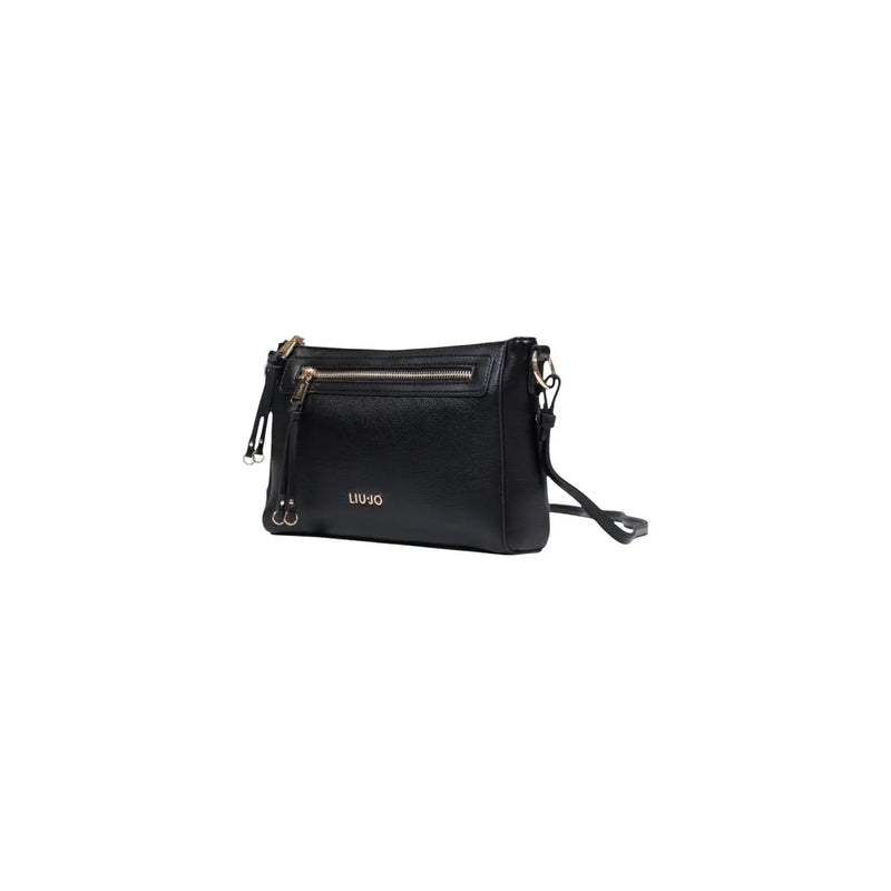 Liu jo black leather crossbody shoulder bag with gold-tone zippers detachable strap and multiple pockets