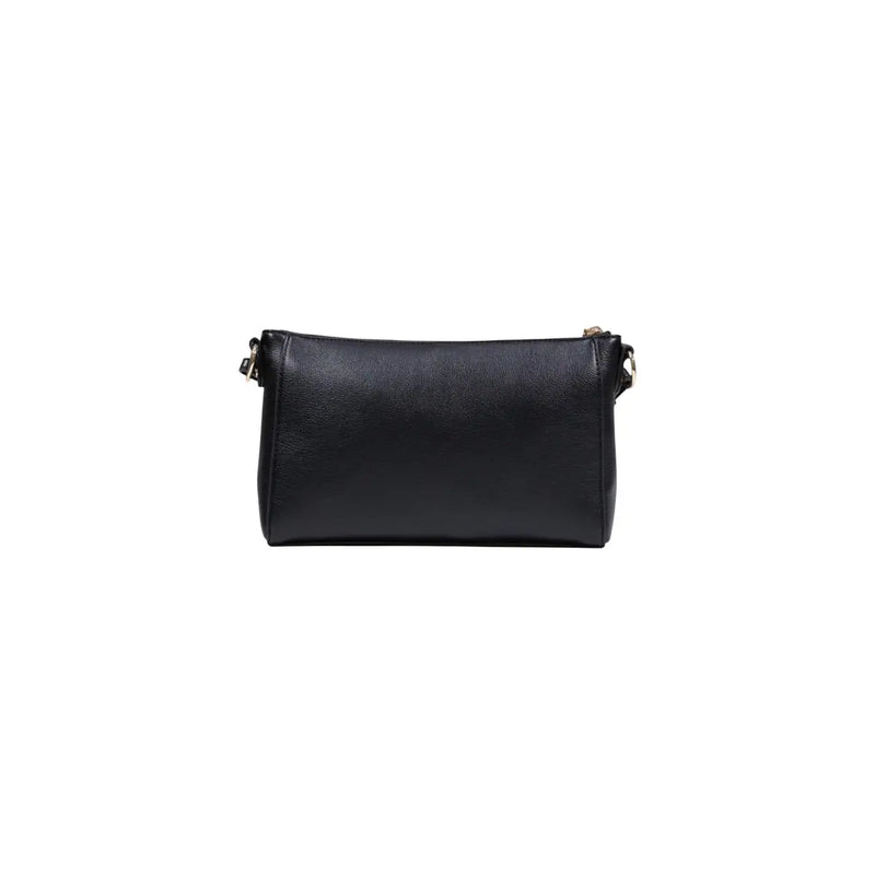 Liu jo black leather crossbody bag with gold-tone zipper and hardware featuring multiple pockets for organization