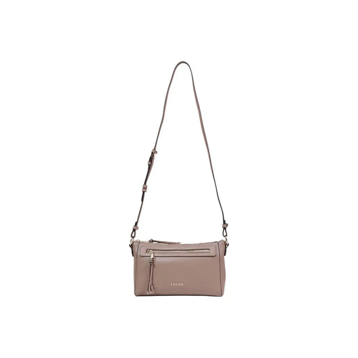 Sleek taupe Liu Jo leather crossbody bag with zipper, pockets, minimalist design