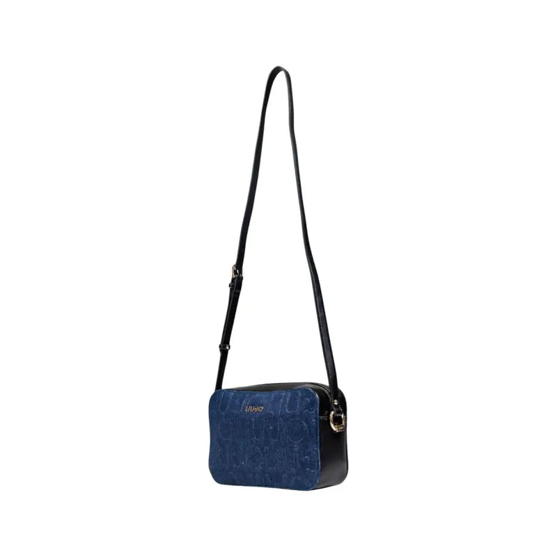 Blue and black textured Liu Jo shoulder bag with gold hardware, zip, and inside pocket