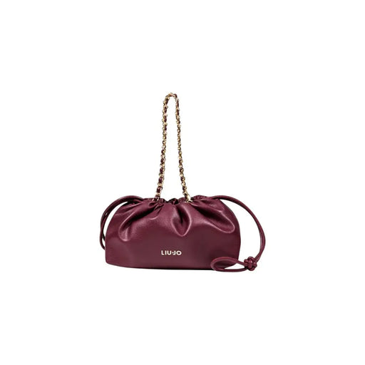 Burgundy Liu Jo Bordeaux Lace Trim Handbag with drawstring shoulder bag and gold chain strap