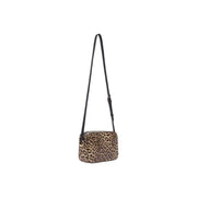 Liu jo brown leopard print shoulder bag with zip pocket featuring black strap and gold tone hardware