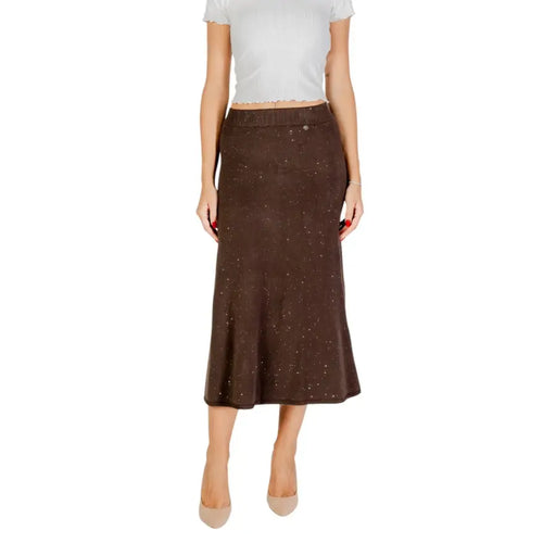 Liu jo brown polka dot skirt fall winter brown sparkly knit midi skirt with ribbed waistband