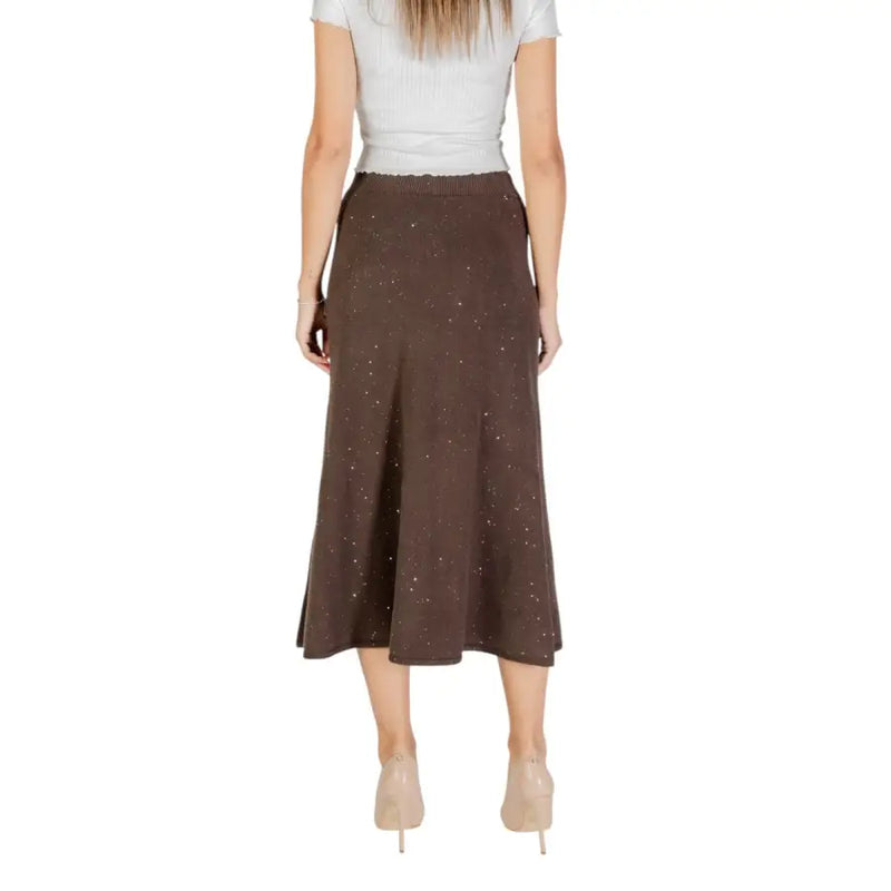 Liu Jo brown mid-calf length skirt with subtle glittery texture and elastic waistband for fall winter wear
