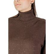 Liu Jo brown polka dot glittery knitwear turtleneck sweater for women made of cozy knit material