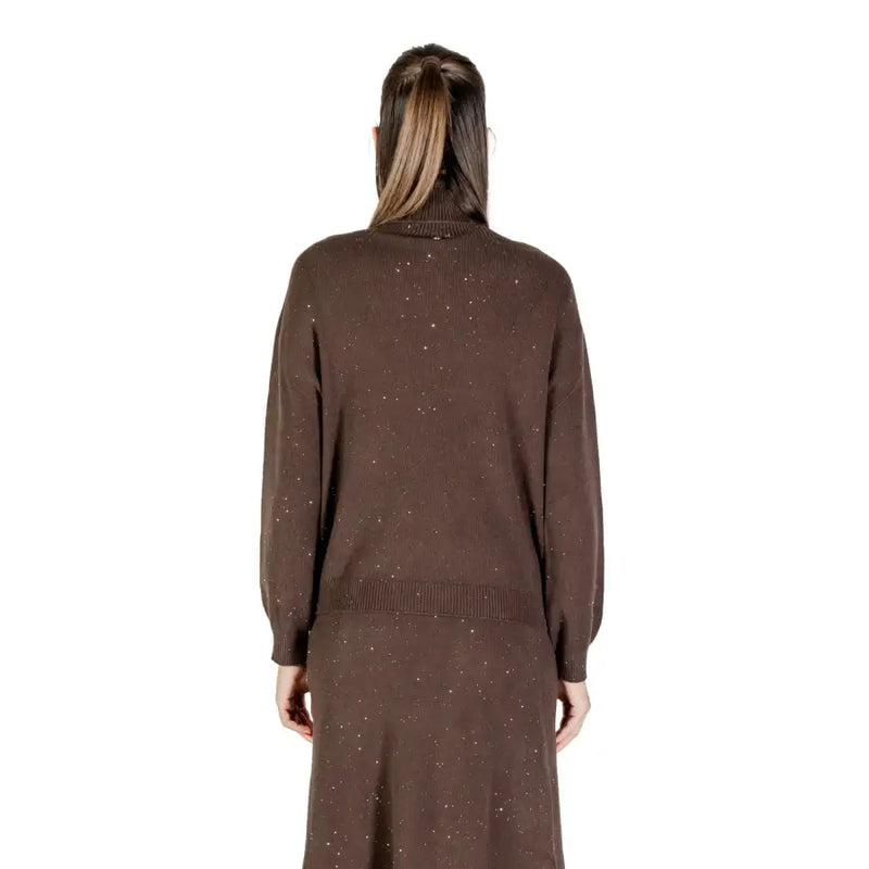 Women wearing Liu Jo brown polka dot turtleneck knitwear with subtle sparkle details