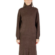 Liu Jo brown polka dot turtleneck knitwear for women made of sparkly knit with ribbed cuffs and hem