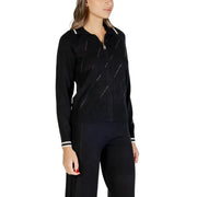 Women’s Liu Jo Long Black Zip Cardigan with white stripes and subtle silver accents