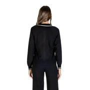 Black knit Liu Jo long zip cardigan for women with white ribbed trim at neckline and cuffs