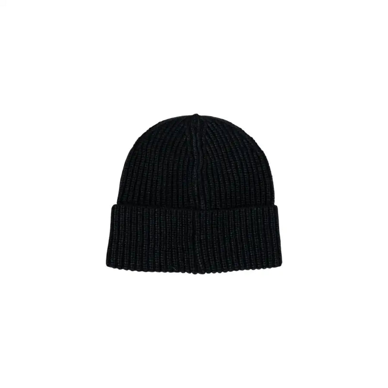 Black ribbed knit beanie with folded cuff from Liu Jo Rhinestone Embellished Black Cap for Women Fall Winter