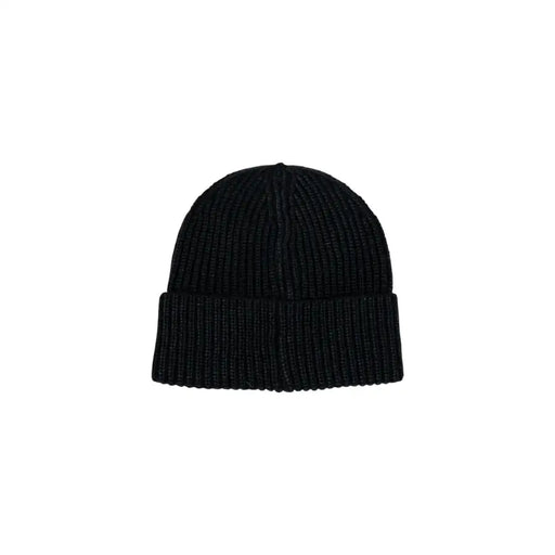 Black ribbed knit beanie with folded cuff from Liu Jo Rhinestone Embellished Black Cap for Women Fall Winter