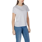 Liu Jo white cotton t-shirt with short sleeves and rhinestone embellished round neckline detailing