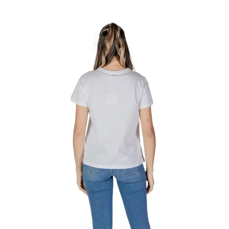 Liu Jo white cotton t-shirt with rhinestones featuring a simple crew neck and short sleeves
