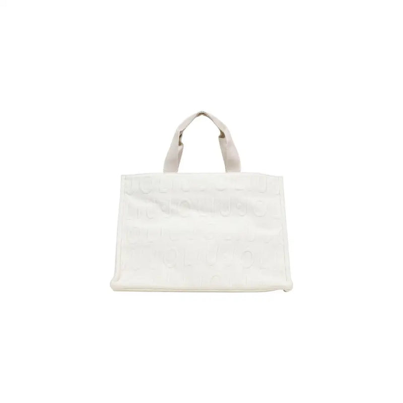 Liu jo white polyester tote bag with subtle embossed lettering and matching handles measuring 41x30x10 cm