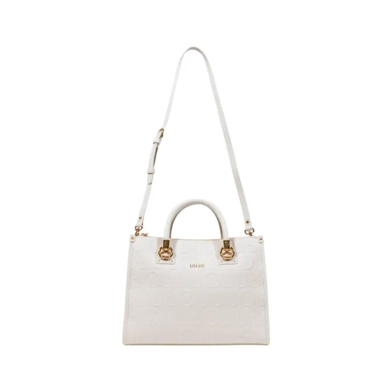 White crocodile-embossed leather Liu Jo shoulder handbag with gold hardware and detachable strap