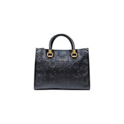 Black leather tote bag with embossed pattern and gold-tone hardware for Liu Jo White Polyurethane Shoulder Handbag with Zipper