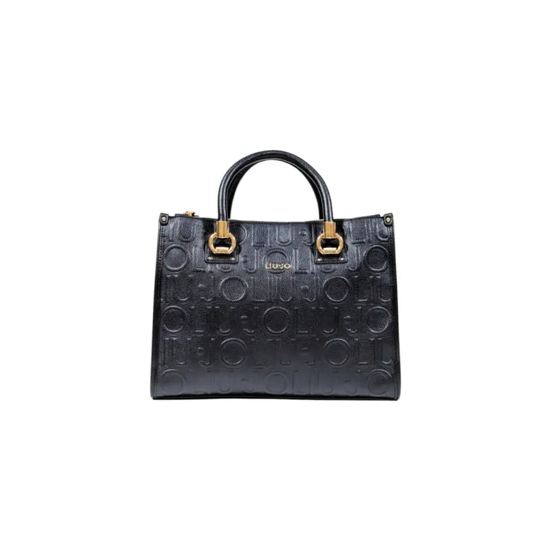 Black leather tote bag with embossed pattern and gold-tone hardware for Liu Jo White Polyurethane Shoulder Handbag with Zipper
