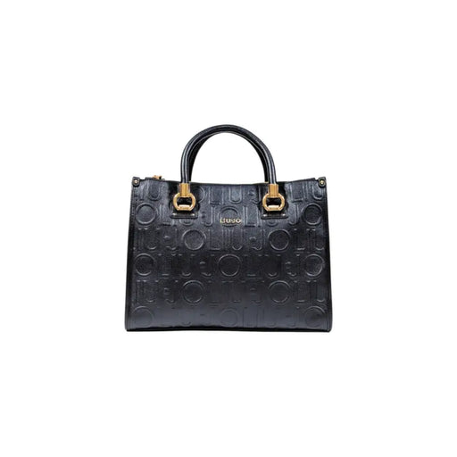 Black leather tote bag with embossed pattern and gold-tone hardware for Liu Jo White Polyurethane Shoulder Handbag with Zipper
