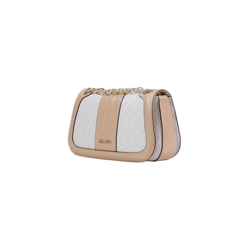 Liu jo white shoulder bag with automatic buttons featuring beige and white embossed livio leather and gold-tone chain detail