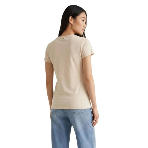 Liu Jo Damen beige Baumwoll-Kurzarmshirt mit Rundhalsausschnitt t-shirt mit dezentem Logo am Halsausschnitt