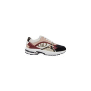 Liu Jo women beige leather slip on sneakers with patchwork design in beige burgundy black and leopard print panels