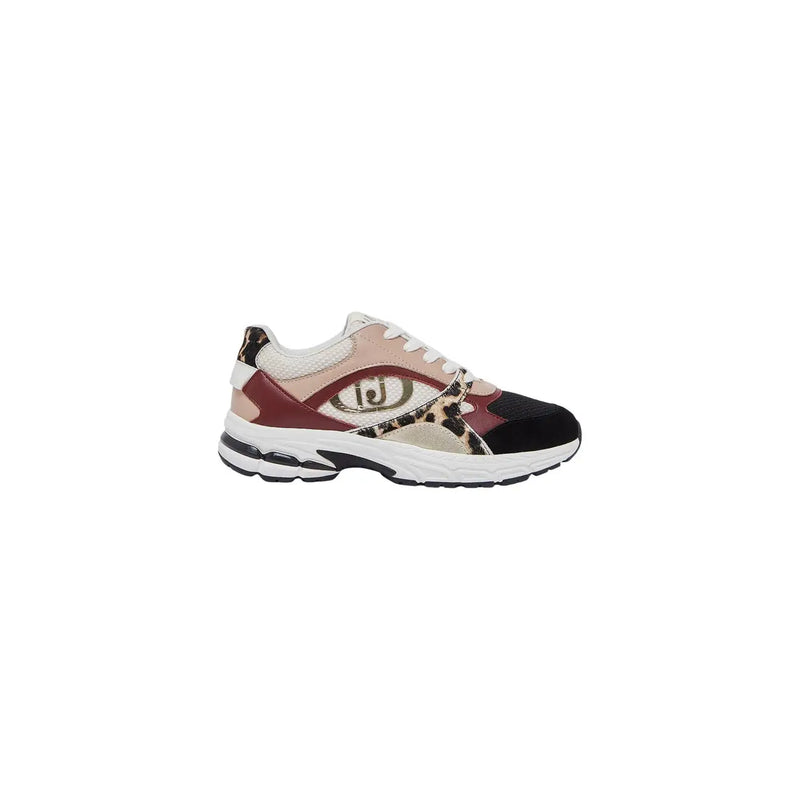 Liu Jo women beige leather slip on sneakers with patchwork design in beige burgundy black and leopard print panels