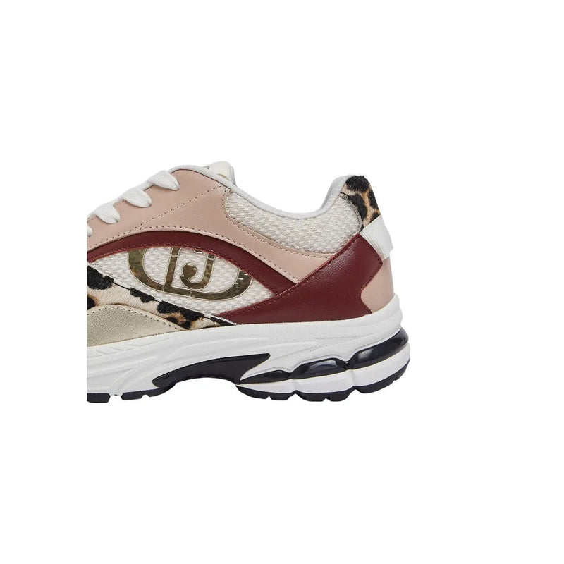 Liu Jo women beige leather slip on sneakers with burgundy leopard print and white midsole with black outsole