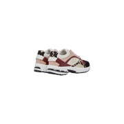 Liu jo women beige leather slip on sneakers with bold leopard print maroon and beige panels and white rubber soles