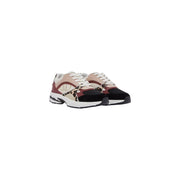 Liu Jo women beige leather slip on sneakers with chunky design featuring beige burgundy black panels and leopard print accents