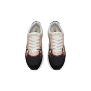 Liu jo women beige leather slip on sneakers with pink and black leopard print and white laces on chunky sole