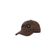Beige polyester Liu Jo women cap with brown leopard print and black embroidered miu miu logo on front