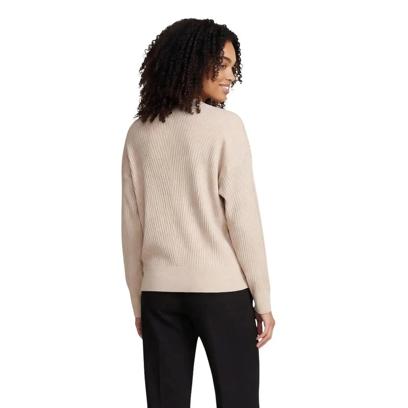 Beigefarbener Rippstrickpullover von Liu Jo für Damen mit langen Ärmeln und hohem Kragen aus Viskosemischgewebe