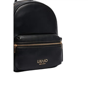 Liu Jo Schwarzer Damen-Rucksack aus Kunstleder, 30 cm, mit goldfarbenem Reißverschluss und Logo-Details, Vorderansicht