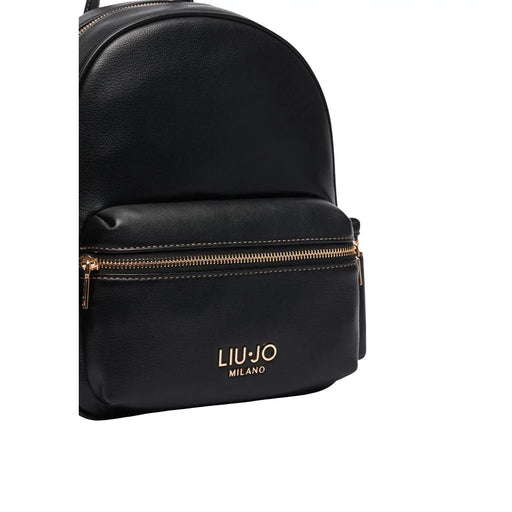 Liu Jo Schwarzer Damen-Rucksack aus Kunstleder, 30 cm, mit goldfarbenem Reißverschluss und Logo-Details, Vorderansicht