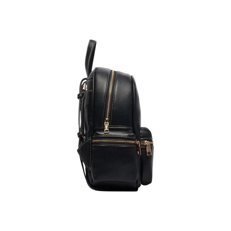 Schwarzer Liu Jo Damen-Rucksack aus Kunstleder, 30 cm, mit goldfarbenen Reißverschlüssen und elegantem, minimalistischem Design