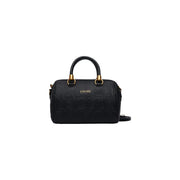 Liu Jo women black faux leather Boston handbag with gold-tone hardware and embossed logo pattern