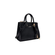 Liu Jo women black faux leather Boston handbag with braided leather handles and gold tone hardware