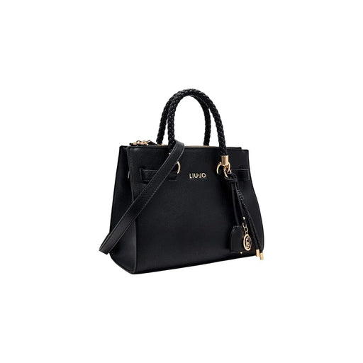 Liu Jo Schwarze Boston-Handtasche für Damen aus Kunstleder mit geflochtenen Ledergriffen und goldfarbenen Beschlägen