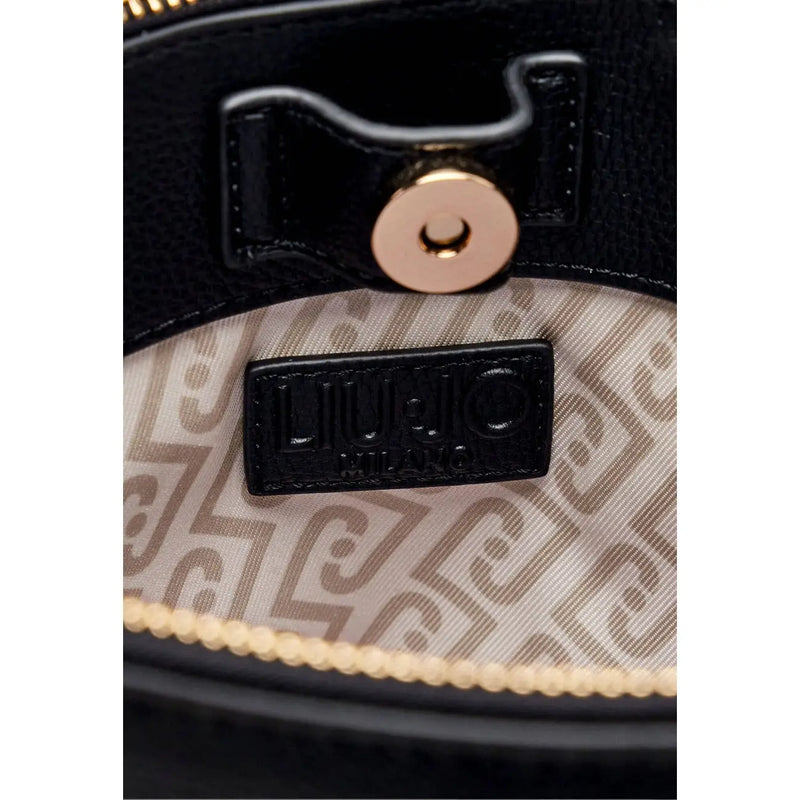 Liu Jo women black faux leather clutch with gold-tone hardware and branded patch for elegant occasions