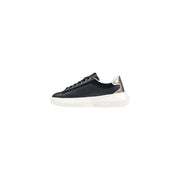 Liu jo women black platform sneaker made of polyurethane with metallic silver heel tab and white rubber sole back view