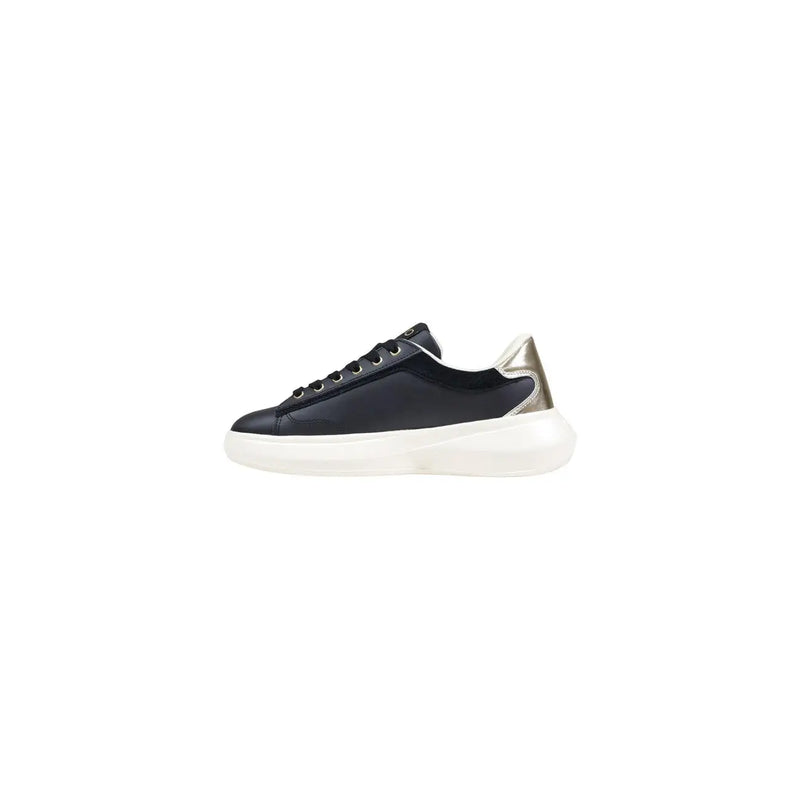 Liu jo women black platform sneaker made of polyurethane with metallic silver heel tab and white rubber sole back view