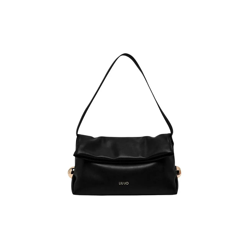 Liu Jo women black polyester shoulder bag with sleek glossy finish and gold tone hardware accents 30x20x7 cm