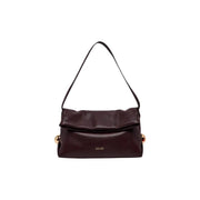 Liu Jo women black polyester handbag 30x20x7 cm with sleek dark burgundy leather shoulder bag gold-tone hardware