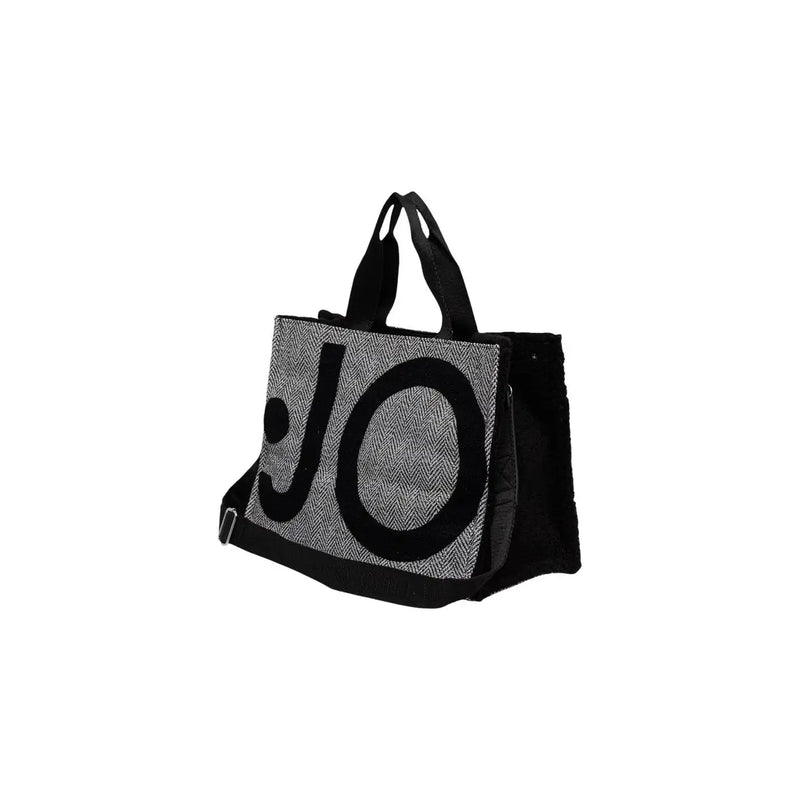 Liu jo women black polyester tote bag with black and gray herringbone pattern and bold black jo logo 40x29x15 cm