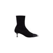 Liu jo women black stiletto ankle boots with black suede upper glossy toe cap and slender metallic heel in polyester