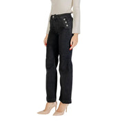 Women’s black high-waisted wide-leg jeans with decorative buttons from Liu Jo