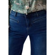 Liu Jo Damen-Jeans aus blauem Baumwoll-Stretch mit dunkelblauem Denim, klassischem Fünf-Taschen-Design und dezenter Auswaschung an den Oberschenkeln.